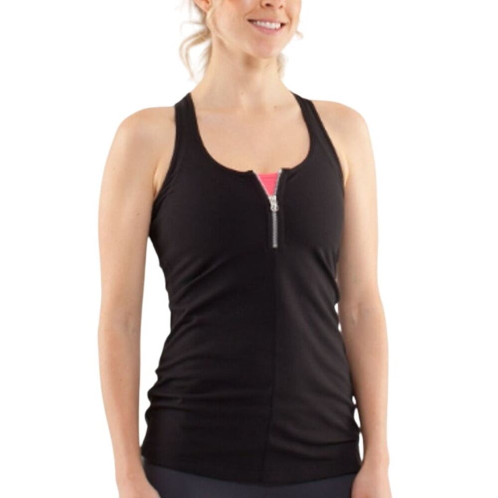 Lululemon 4 Cool Racerback Zipper Black Tank Breathable Fabric Running Gym